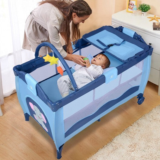 Portable Baby Crib Playpen Playard Pack Travel Infant Bassinet Bed Blue - Color: Blue