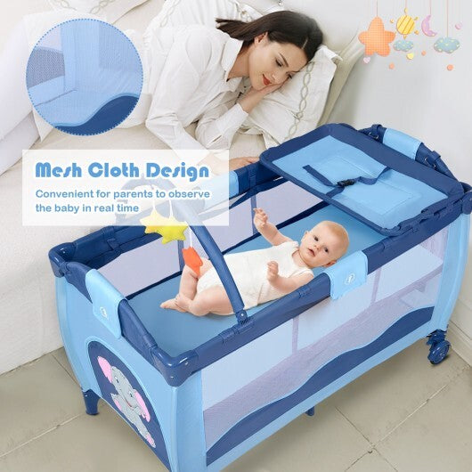 Portable Baby Crib Playpen Playard Pack Travel Infant Bassinet Bed Blue - Color: Blue