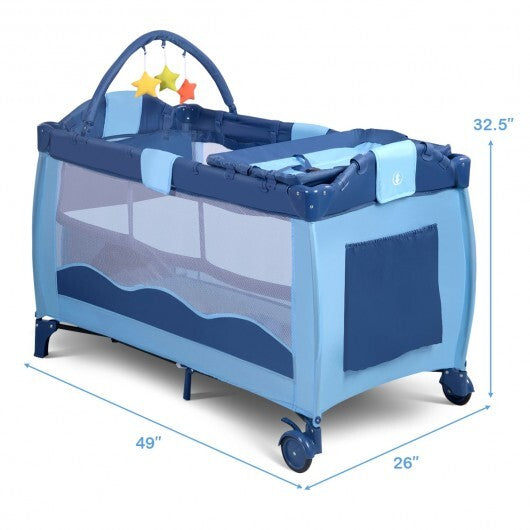 Portable Baby Crib Playpen Playard Pack Travel Infant Bassinet Bed Blue - Color: Blue