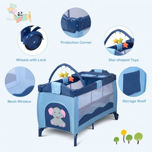 Portable Baby Crib Playpen Playard Pack Travel Infant Bassinet Bed Blue - Color: Blue