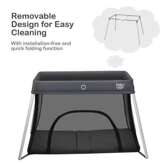 Lightweight Foldable Baby Playpen w/ Carry Bag-Dark Gray - Color: Dark Gray