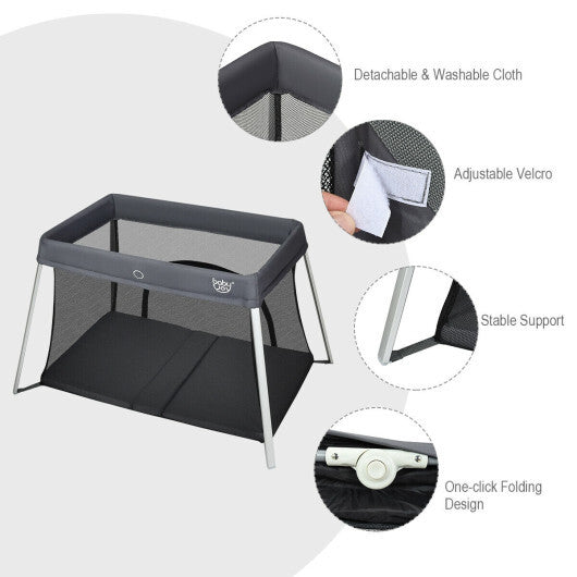 Lightweight Foldable Baby Playpen w/ Carry Bag-Dark Gray - Color: Dark Gray