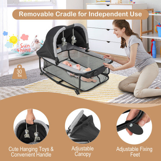 5-in-1 Portable Baby Playard with Cradle and Storage Basket-Black - Color: Black