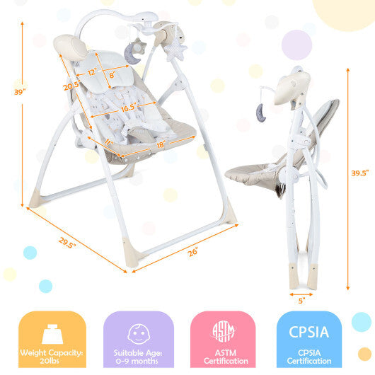 Electric Foldable Baby Rocking Chair with Adjustable Backrest-Beige - Color: Beige