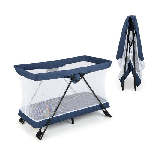 Foldable Baby Playpen with Removable Mattress and Washable Cover - Color: Navy