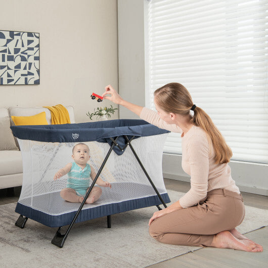 Foldable Baby Playpen with Removable Mattress and Washable Cover - Color: Navy