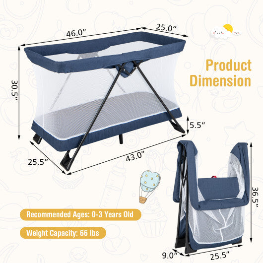 Foldable Baby Playpen with Removable Mattress and Washable Cover - Color: Navy