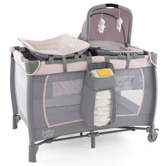 4-in-1 Convertible Portable Baby Playard Newborn Napper with Music and Toys-Gray - Color: Gray