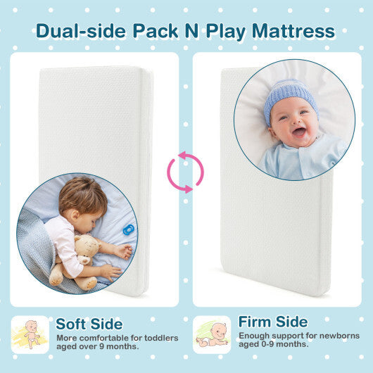 38 x 26 Inch Dual Sided Pack N Play Baby Mattress Pad with Removable Washable Cover-White