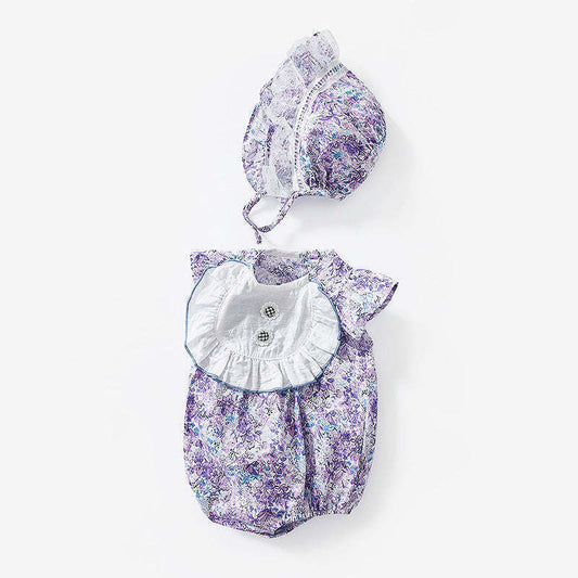 Baby Girl Floral Print Ruffle Design Sleeveless Onesies In Summer