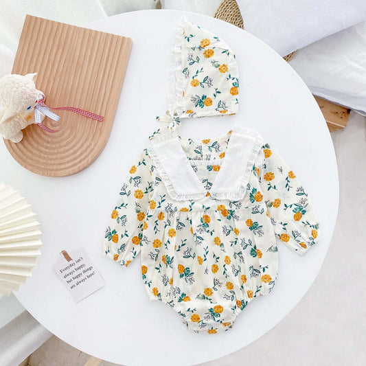 Baby Girl 1pcs Flower Graphic Lapel Design Triangle Onesies