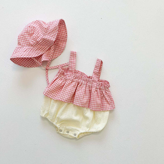 Baby Girl Plaid Pattern Ruffle Design Breathable Onesies Bodysuit