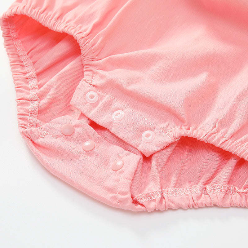 Baby Girl Solid Color Heart Embroidered Design Lapel Cute Bodysuit Onesies