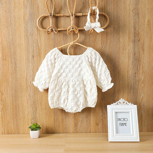 Baby Girl Solid Color Pudff Sleeve Princess Simple Style Onesies