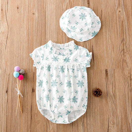 Baby Girl Floral Print Lace Patchwork Ruffle Design Onesies