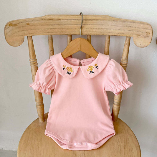 Baby Girl Embroidered Design Lapel Simple Style Onesies