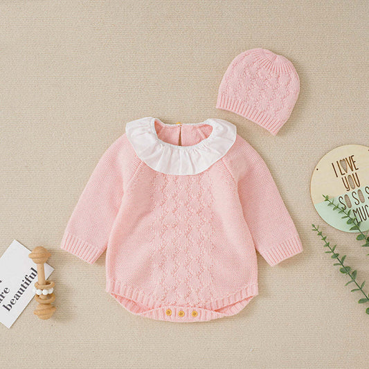 Baby Girl 1pcs Solid Color Doll Neck Design Triangle Onesies