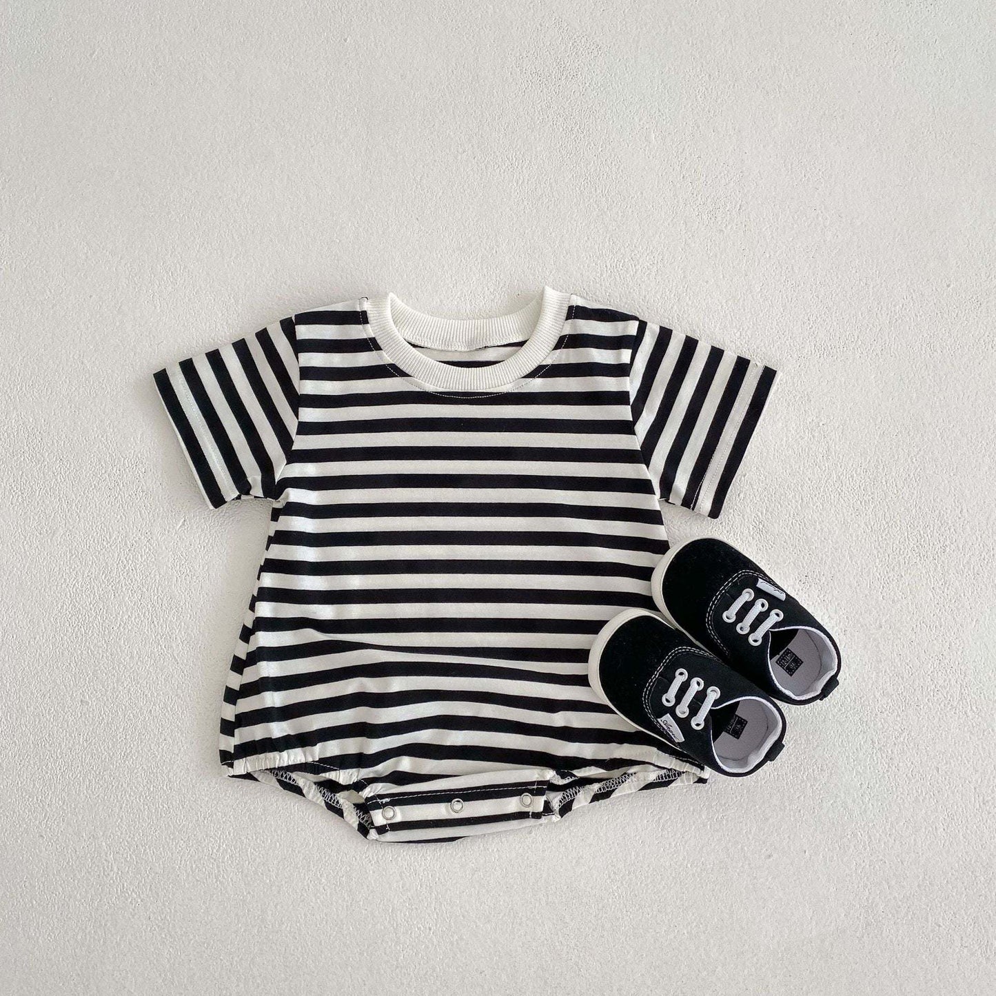 Baby Girl Striped Pattern Short Sleeve Crewneck Summer Onesies