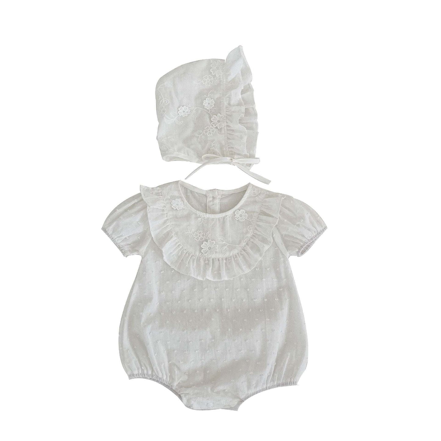 Baby Solid Color Flower Patched Design Onesies With Hat