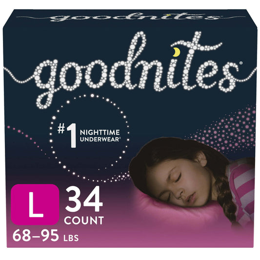 Goodnites Girls' Nighttime Bedwetting Underwear Size L, 34 Count