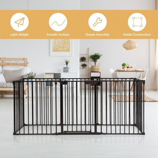 Adjustable Panel Baby Safe Metal Gate Play Yard-Black - Color: Black