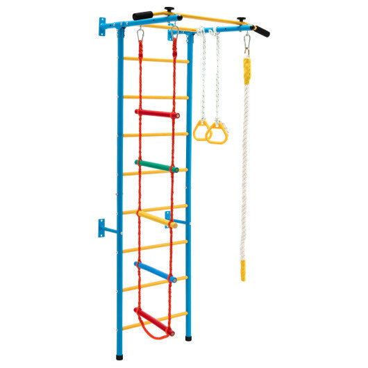 5 In 1 Kids Indoor Gym Playground Swedish Wall Ladder-Yellow - Color: Yellow