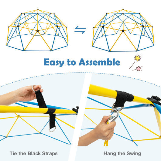 10 Feet Dome Climber with Swing and 800 Lbs Load Capacity-Multicolor - Color: Multicolor