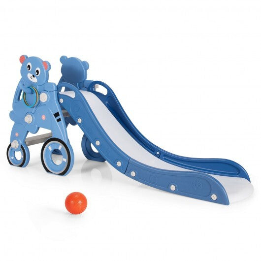 4-in-1 Foldable Baby Slide Toddler Climber Slide PlaySet with Ball-Blue