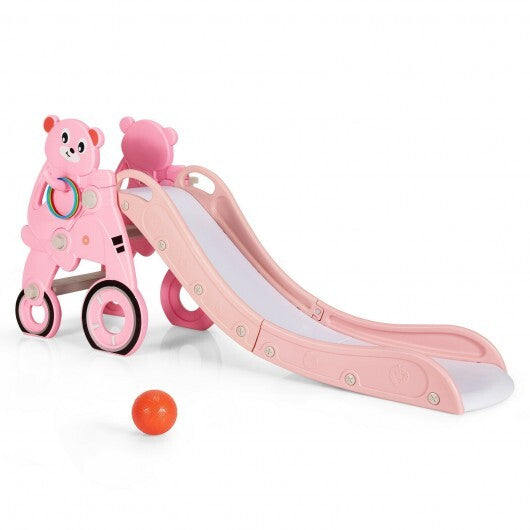 4-in-1 Foldable Baby Slide Toddler Climber Slide PlaySet with Ball-Pink - Color: Pink