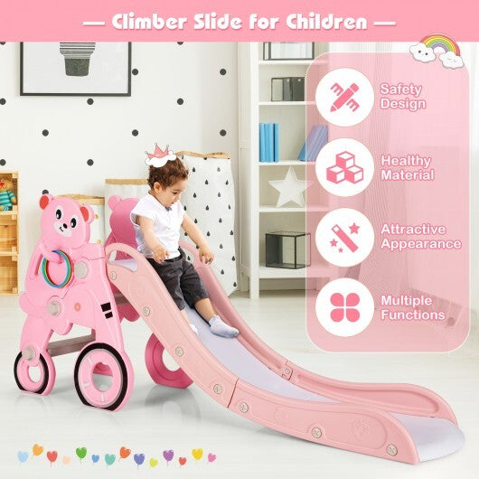 4-in-1 Foldable Baby Slide Toddler Climber Slide PlaySet with Ball-Pink - Color: Pink