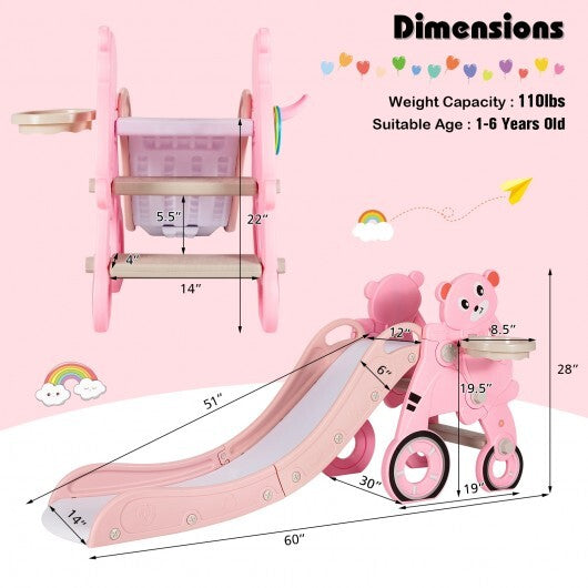 4-in-1 Foldable Baby Slide Toddler Climber Slide PlaySet with Ball-Pink - Color: Pink