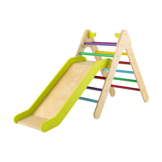 2-in-1 Wooden Triangle Climber Set with Gradient Adjustable Slide-Multicolor - Color: Multicolor