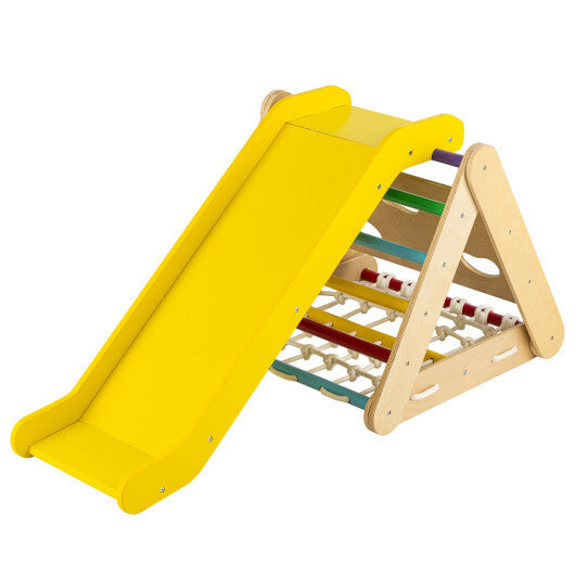 4 in 1 Triangle Climber Toy with Sliding Board and Climbing Net-Multicolor - Color: Multicolor