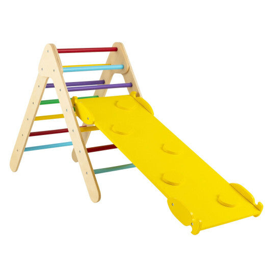 3-in-1 Wooden Climbing Triangle Set Triangle Climber with Ramp-Multicolor - Color: Multicolor