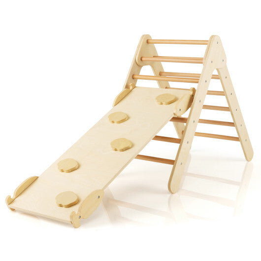 3-in-1 Wooden Climbing Triangle Set Triangle Climber with Ramp-Multicolor