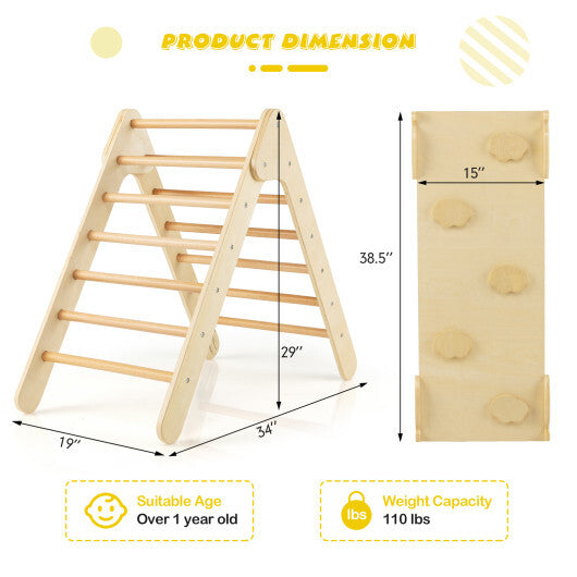 3-in-1 Wooden Climbing Triangle Set Triangle Climber with Ramp-Multicolor