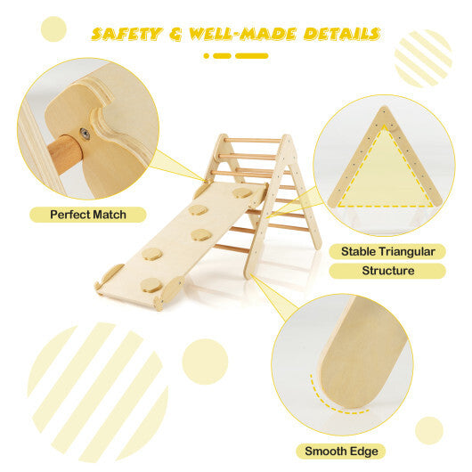 3-in-1 Wooden Climbing Triangle Set Triangle Climber with Ramp-Multicolor