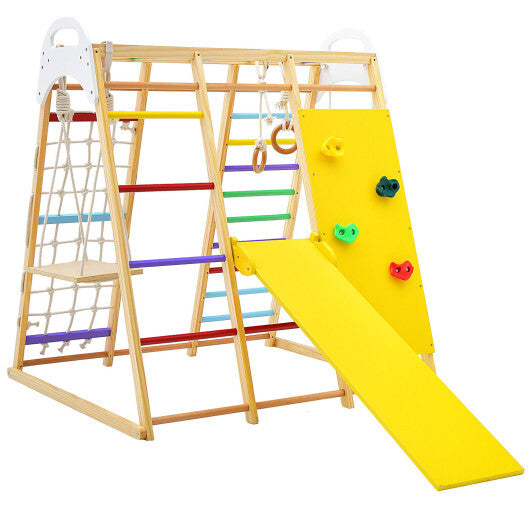 8-in-1 Wooden Jungle Gym Playset with Monkey Bars-Multicolor