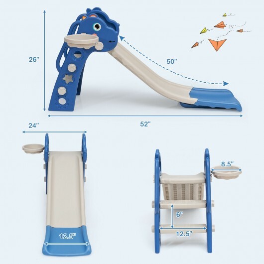 3-in-1 Kids Slide Baby Play Climber Slide Set with Basketball Hoop -Blue - Color: Blue