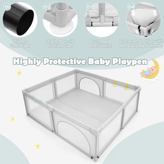 Large Infant Baby Playpen Safety Play Center Yard with 50 Ocean Balls-Gray - Color: Gray