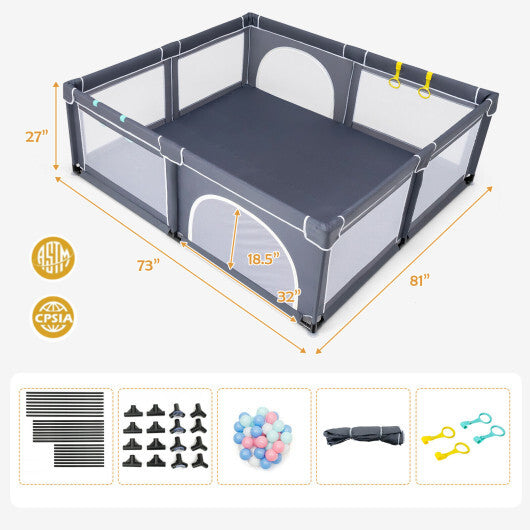 Large Infant Baby Playpen Safety Play Center Yard with 50 Ocean Balls-Dark Gray - Color: Dark Gray