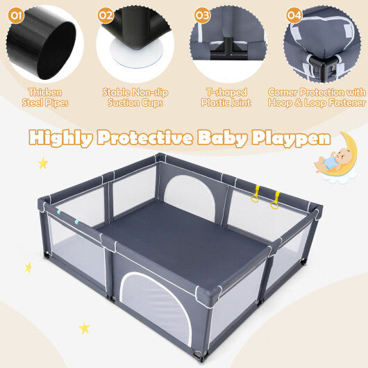 Large Infant Baby Playpen Safety Play Center Yard with 50 Ocean Balls-Dark Gray - Color: Dark Gray